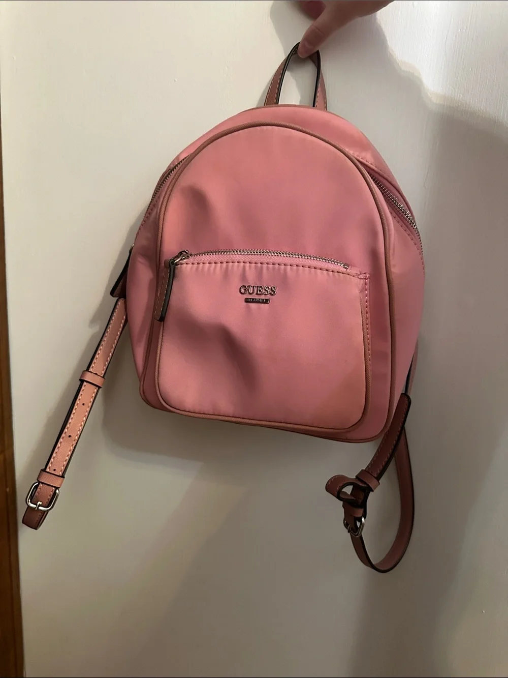 GUESS Pink Mini Backpack with Front Zip Pocket